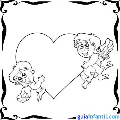 Dibujo de angelitos con un corazón para niños