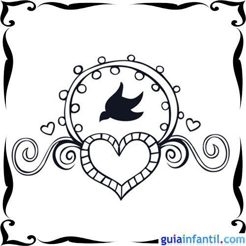Dibujo de una paloma y un corazón para niños