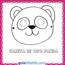 Careta de oso panda. Dibujos de Carnaval para niños