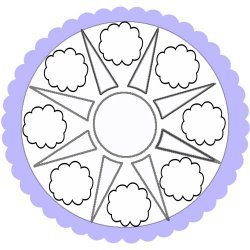 Dibujo de un mandala de un sol y nubes para colorear