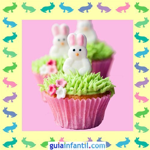 Muffins de Pascua decorados. Conejos blancos