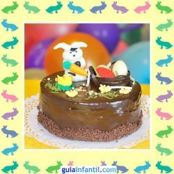 Tartas de Pascua decoradas. Pastel de chocolate y muñecos