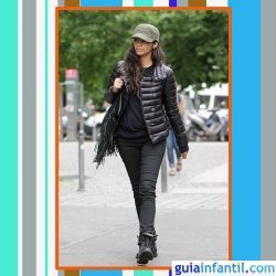 La modelo Camila Alves embarazada con plumífero negro