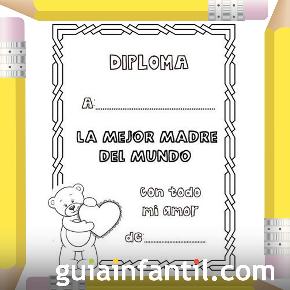 Diploma Ala Mejor Mama Diploma a la mejor mamá. Dibujos para pintar