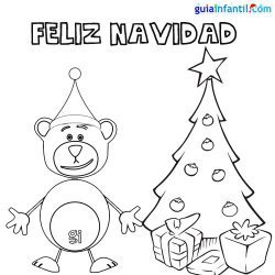 Dibujo para colorear del oso Traposo y el árbol de Navidad