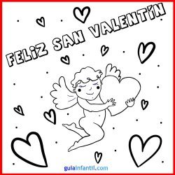 Dibujo de angelito y corazones. Tarjeta de San Valentín