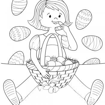 Dibujo de una niña con una cesta de Pascua para colorear