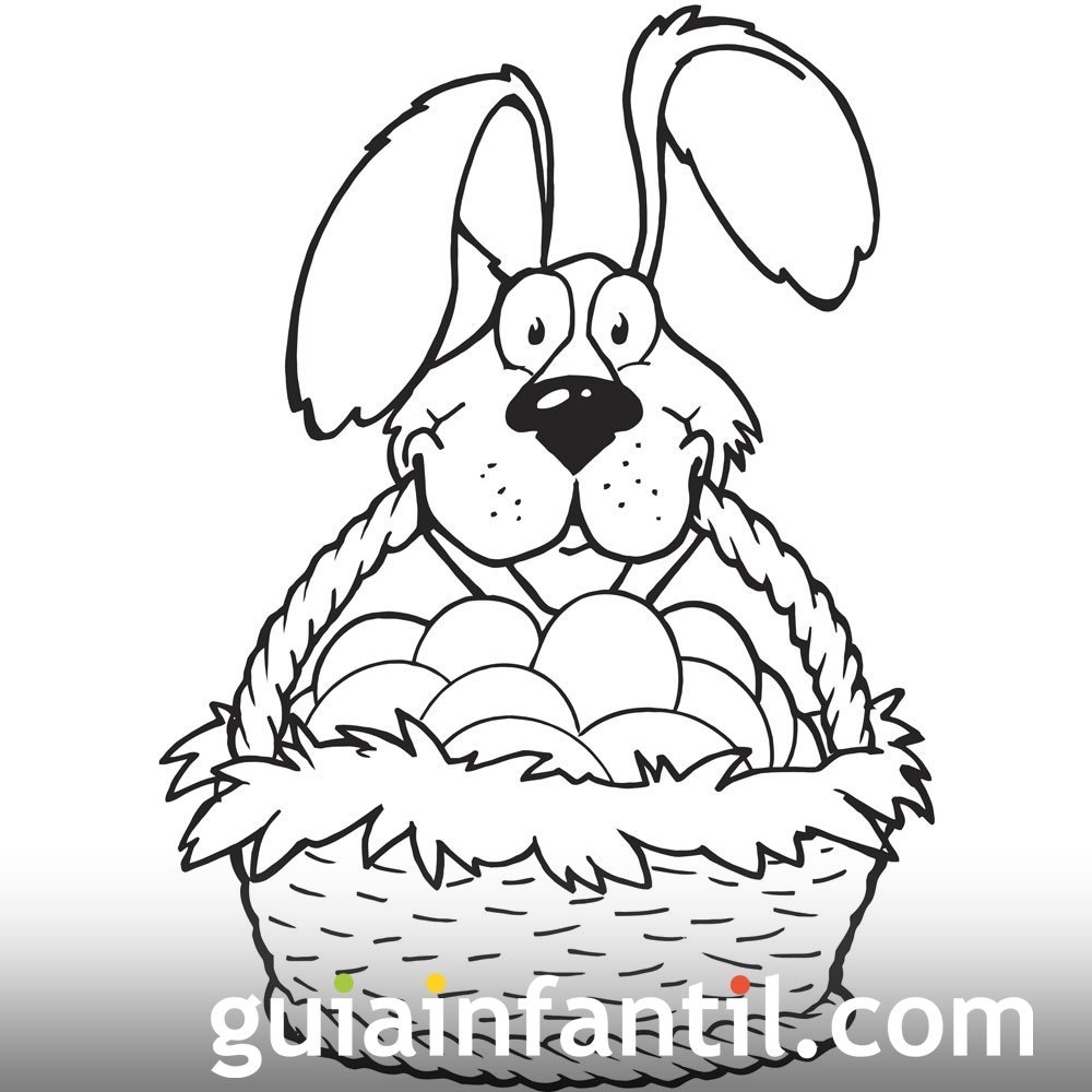 Dibujo para colorear en Pascua de una cesta de huevos