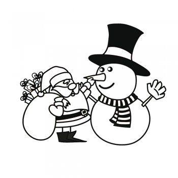 Papá Noel y un muñeco de nieve. Dibujo para pintar