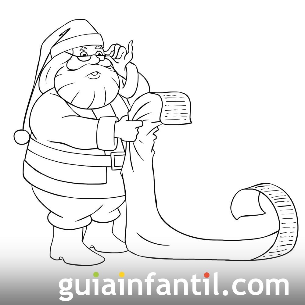 Dibujo de Santa Claus con la lista de regalos