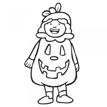 Niña disfrazada de calabaza. Dibujo para Halloween