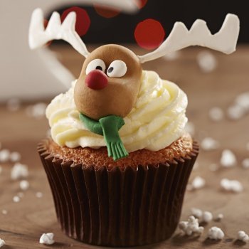 Cupcake con la cara del reno Rodolfo