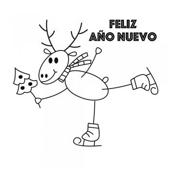 Dibujo de reno con patines para el nuevo año