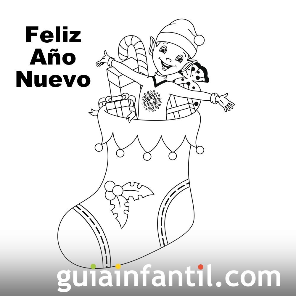 Felicitaciones de Año Nuevo para imprimir y colorear