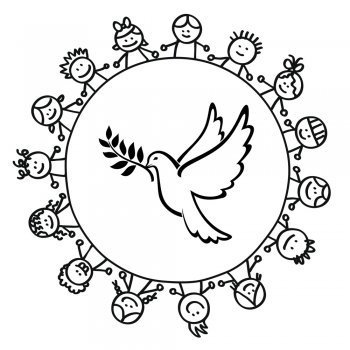 Dibujo de un corro de niños alrededor de una paloma