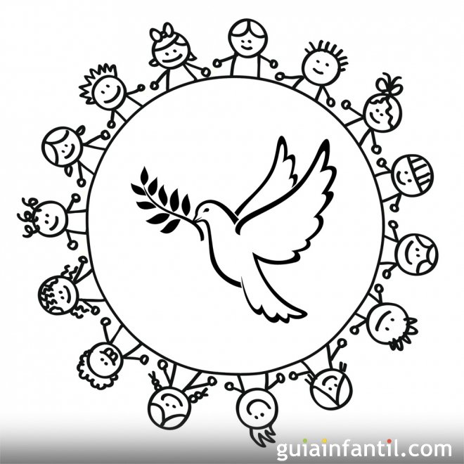 Dibujo de un corro de niños alrededor de una paloma