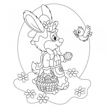 Coneja lleva cesta de huevos de Pascua