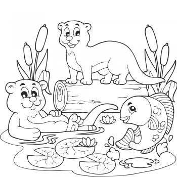 Dibujo de animales de río para colorear en primavera