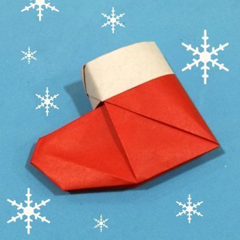Una bota de papá Noel en origami