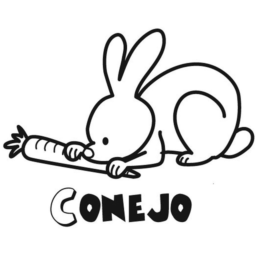 Dibujo infantil para pintar de un conejito comiendo una zanahoria. 