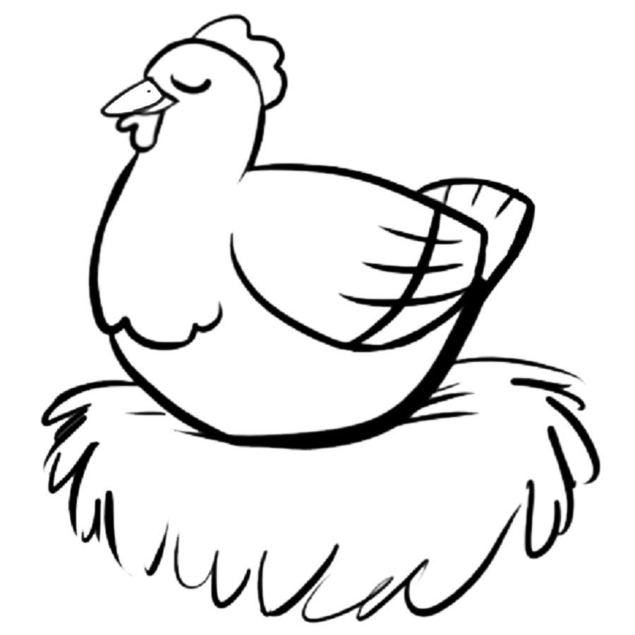 Dibujo infantil de gallina en su nido