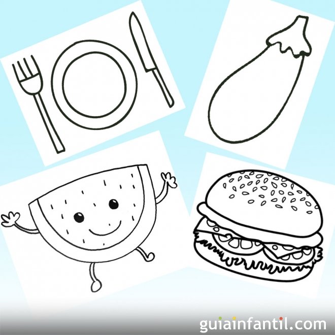 Dibujos para colorear con niños de comidas