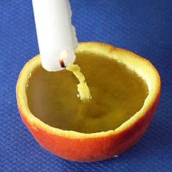 Vela de aceite con una naranja. Experimentos para niños