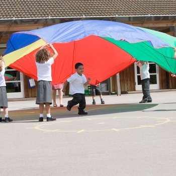 Juego de psicomotricidad musical con paracaídas para niños