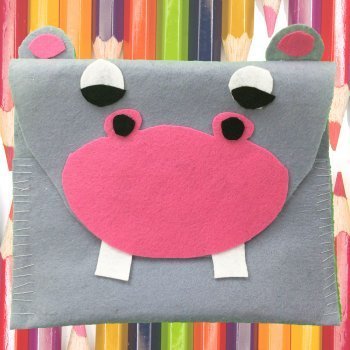 Estuche de lápices de un hipopótamo. Manualidades con fieltro