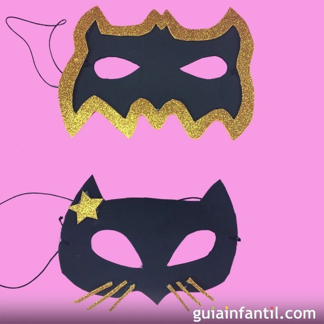 simultáneo Cinemática Borradura Antifaces de Batman y Catwoman para disfraces infantiles
