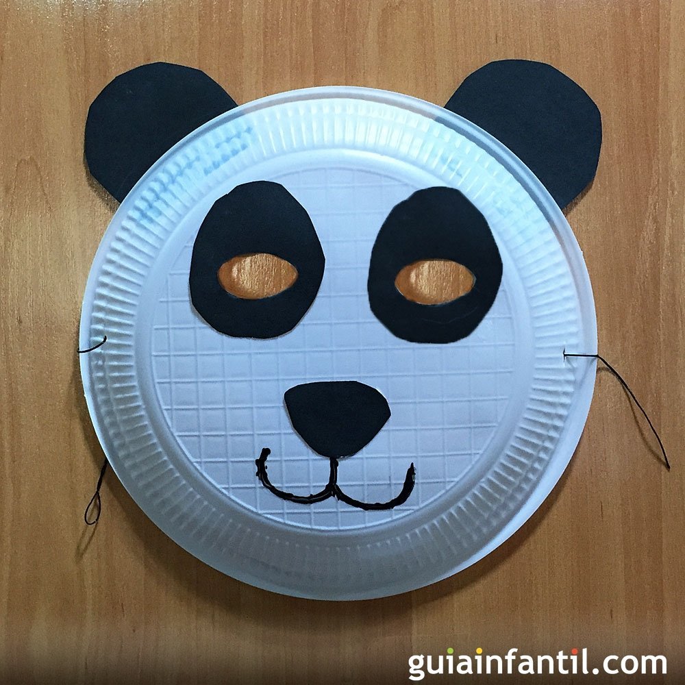 Máscara de Oso Panda plato de papel. Manualidades de Carnaval