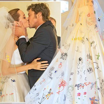 Los hijos de Angelina Jolie llenan de dibujos su vestido de novia
