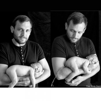 Bebé se hace caca en los brazos de su padre en una sesión de fotos