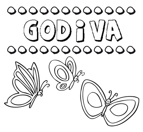 Godiva: dibujos de los nombres para colorear, pintar e imprimir