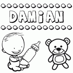 Dibujo del nombre Damián para colorear, pintar e imprimir