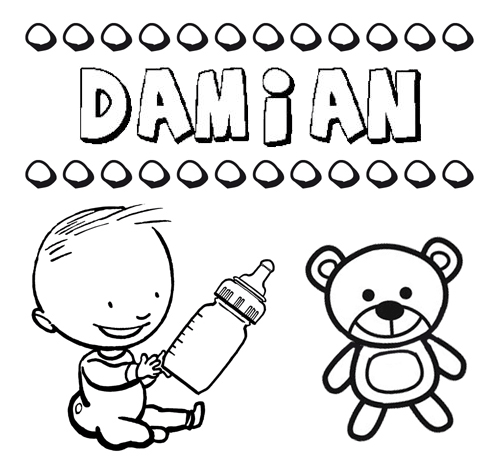 Dibujo del nombre Damián para colorear, pintar e imprimir