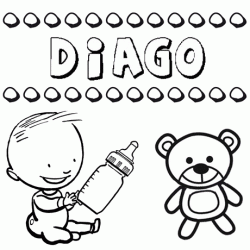 Dibujo del nombre Diago para colorear, pintar e imprimir