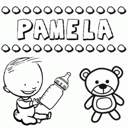 Dibujo del nombre Pamela para colorear, pintar e imprimir