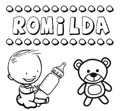 Dibujo del nombre Romilda para colorear, pintar e imprimir