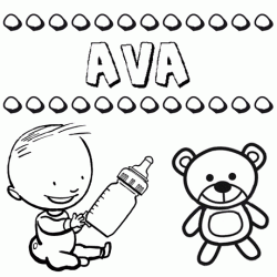 Dibujo del nombre Ava para colorear, pintar e imprimir
