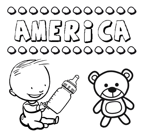 Dibujo del nombre América para colorear, pintar e imprimir