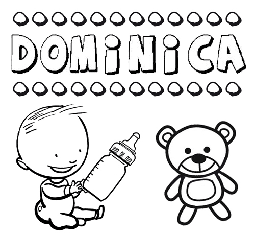 Dibujo del nombre Dominica para colorear, pintar e imprimir