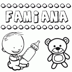 Dibujo del nombre Famiana para colorear, pintar e imprimir
