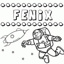 Dibujo con el nombre Fénix para colorear, pintar e imprimir