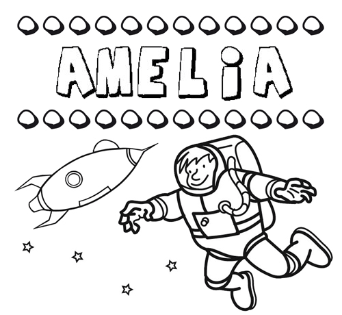 Dibujo con el nombre Amelia para colorear, pintar e imprimir