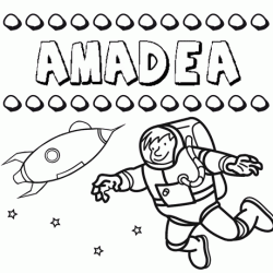 Dibujo con el nombre Amadea para colorear, pintar e imprimir