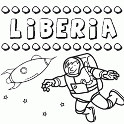 Dibujo con el nombre Liberia para colorear, pintar e imprimir