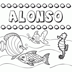 Dibujos de los nombres. Nombre Alonso para pintar, colorear e imprimir