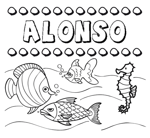 Dibujos de los nombres. Nombre Alonso para pintar, colorear e imprimir