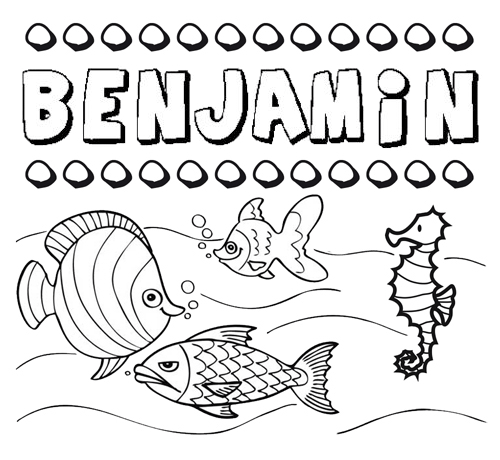 Dibujos de los nombres. Nombre Benjamín para pintar, colorear e imprimir